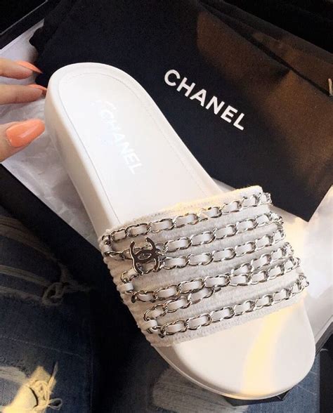 chanel slides white